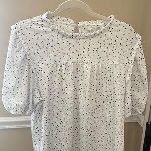 LOFT Outlet White Smocked Ruffle Top with Speckled Dots